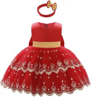 0-6T Baby Girls Dress Princess Dress Special Occasion Formal Gowns Backless Pageant Wedding Party Dresses with Headwear