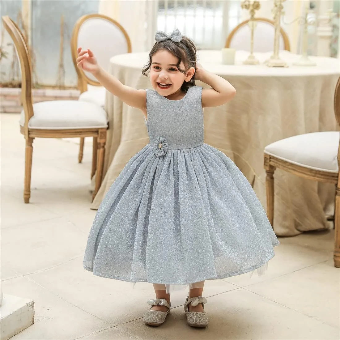 0-6T Baby Girls Dress Princess Dress Special Occasion Formal Gowns Backless Pageant Wedding Party Dresses with Headwear