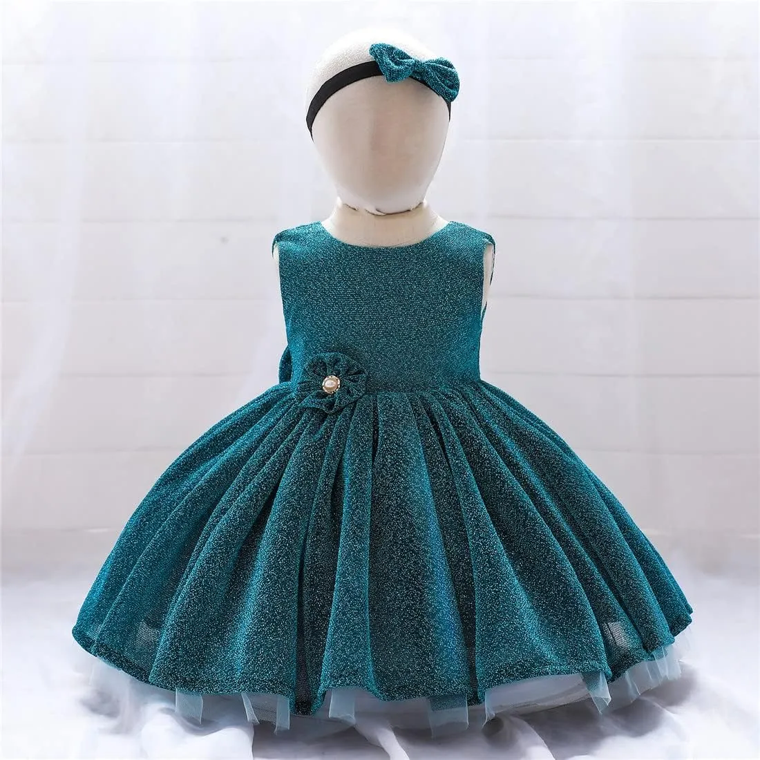 0-6T Baby Girls Dress Princess Dress Special Occasion Formal Gowns Backless Pageant Wedding Party Dresses with Headwear