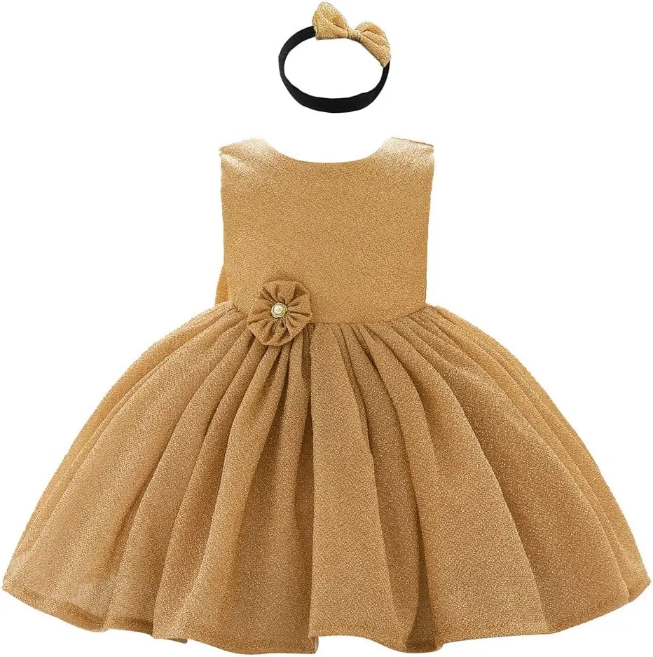 0-6T Baby Girls Dress Princess Dress Special Occasion Formal Gowns Backless Pageant Wedding Party Dresses with Headwear