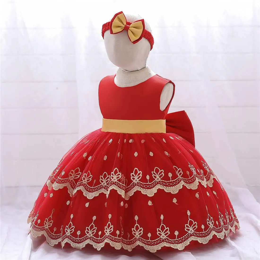 0-6T Baby Girls Dress Princess Dress Special Occasion Formal Gowns Backless Pageant Wedding Party Dresses with Headwear
