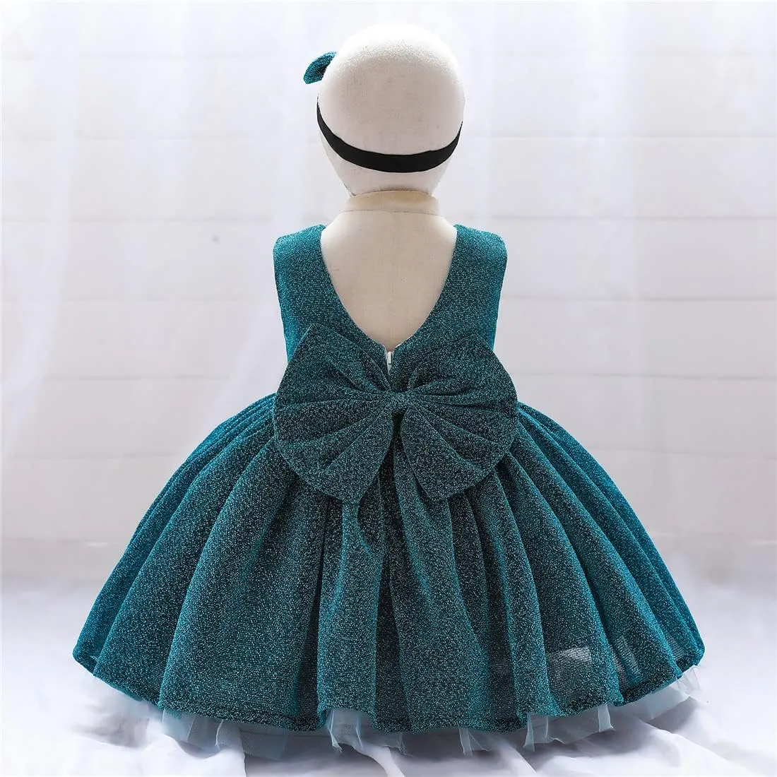 0-6T Baby Girls Dress Princess Dress Special Occasion Formal Gowns Backless Pageant Wedding Party Dresses with Headwear