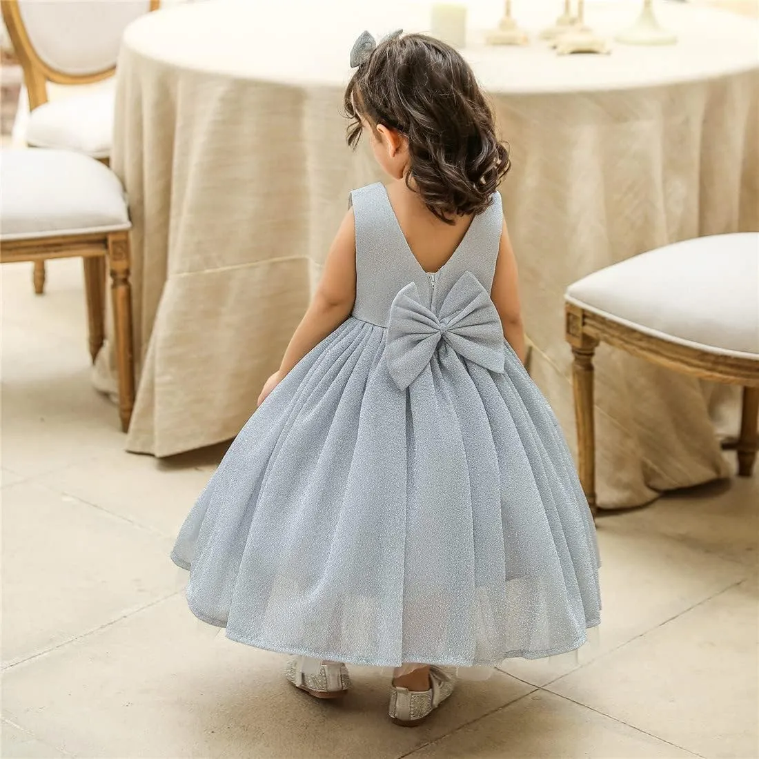 0-6T Baby Girls Dress Princess Dress Special Occasion Formal Gowns Backless Pageant Wedding Party Dresses with Headwear