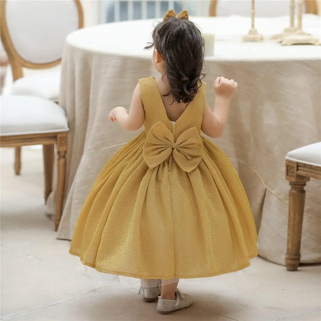 0-6T Baby Girls Dress Princess Dress Special Occasion Formal Gowns Backless Pageant Wedding Party Dresses with Headwear
