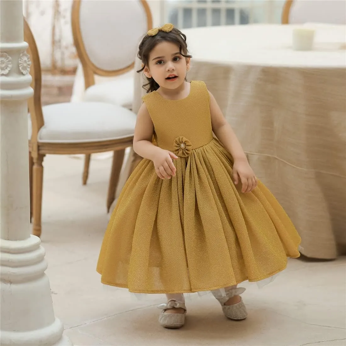 0-6T Baby Girls Dress Princess Dress Special Occasion Formal Gowns Backless Pageant Wedding Party Dresses with Headwear