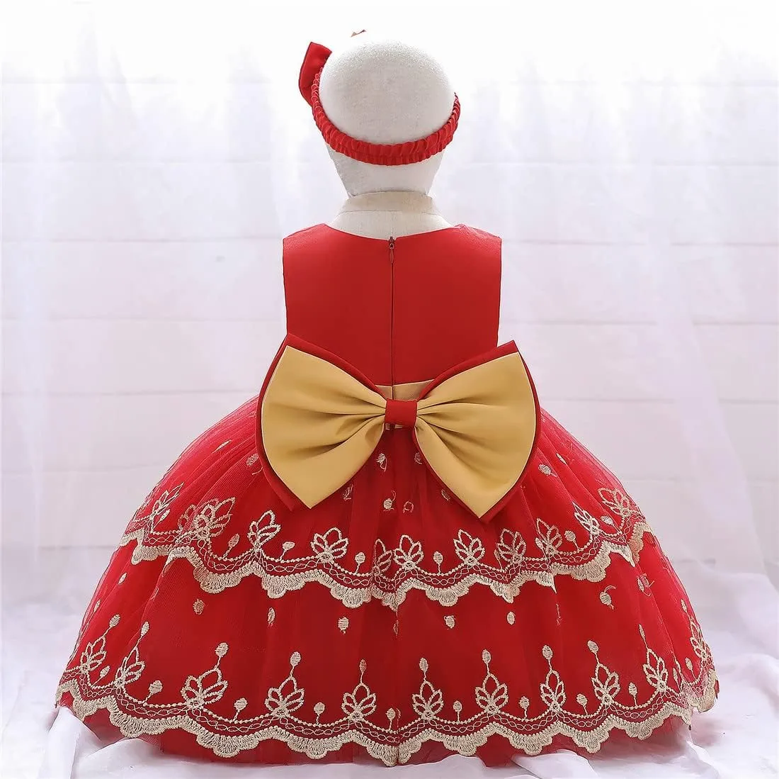 0-6T Baby Girls Dress Princess Dress Special Occasion Formal Gowns Backless Pageant Wedding Party Dresses with Headwear