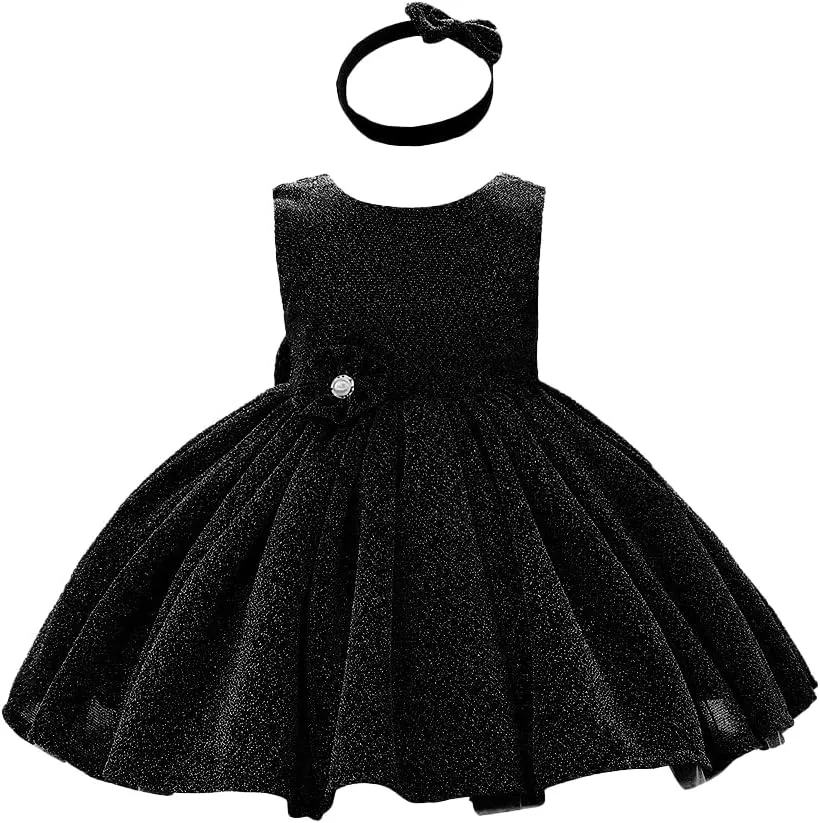 0-6T Baby Girls Dress Princess Dress Special Occasion Formal Gowns Backless Pageant Wedding Party Dresses with Headwear