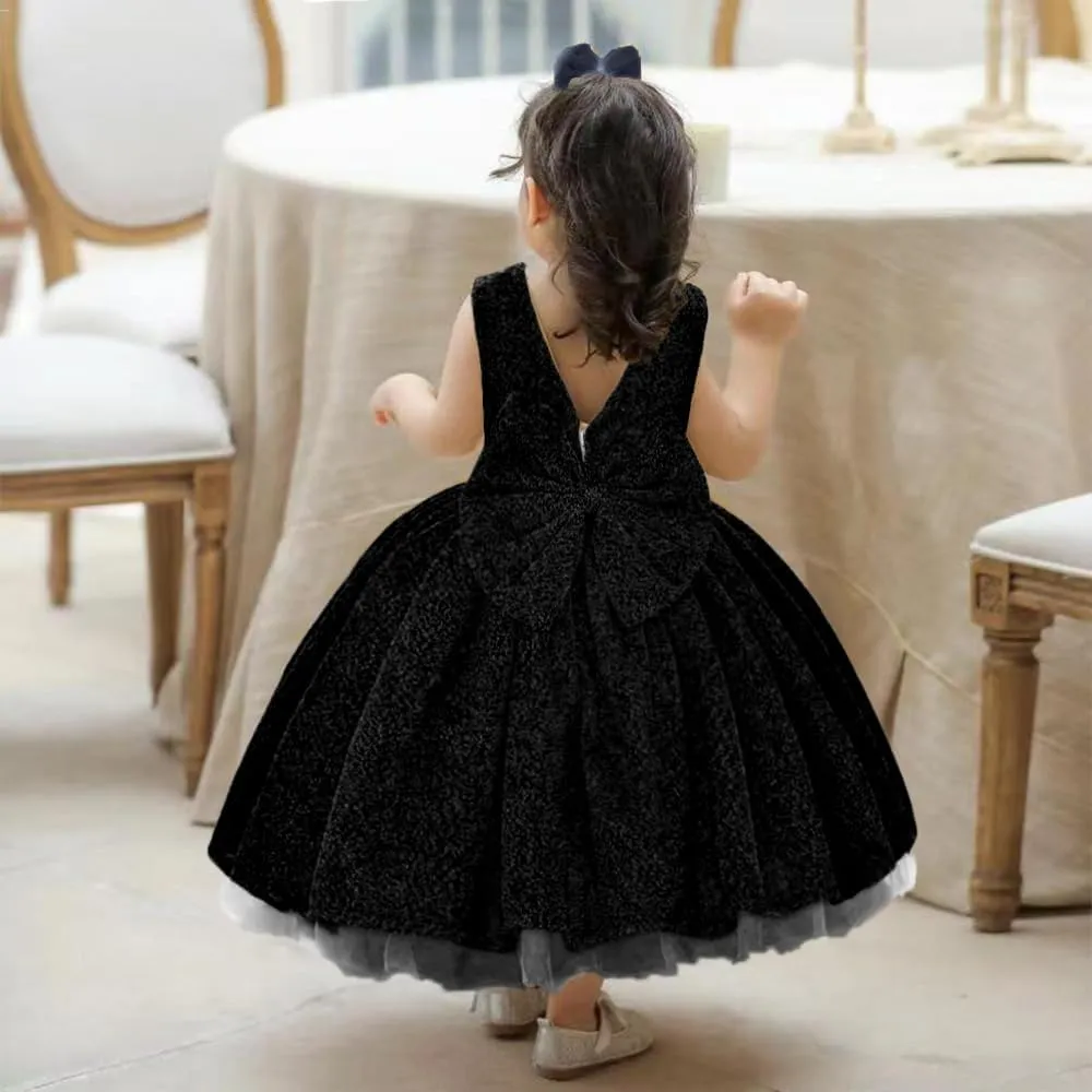 0-6T Baby Girls Dress Princess Dress Special Occasion Formal Gowns Backless Pageant Wedding Party Dresses with Headwear