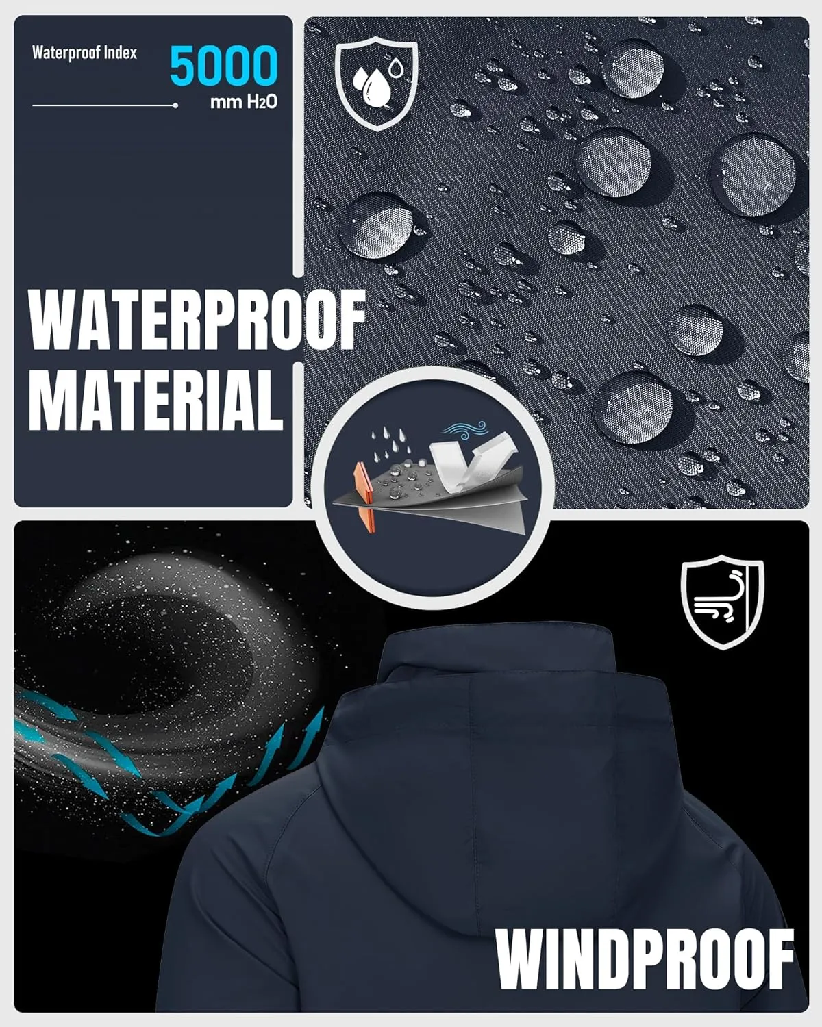 33,000ft Men's Rain Jacket Waterproof Lightweight Raincoat Packable Rain Shell Windbreaker with Hood for Golf Hiking Travel