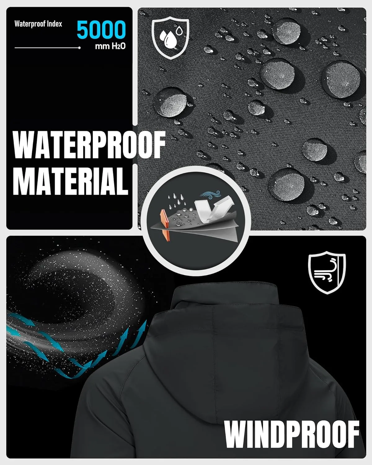 33,000ft Men's Rain Jacket Waterproof Lightweight Raincoat Packable Rain Shell Windbreaker with Hood for Golf Hiking Travel