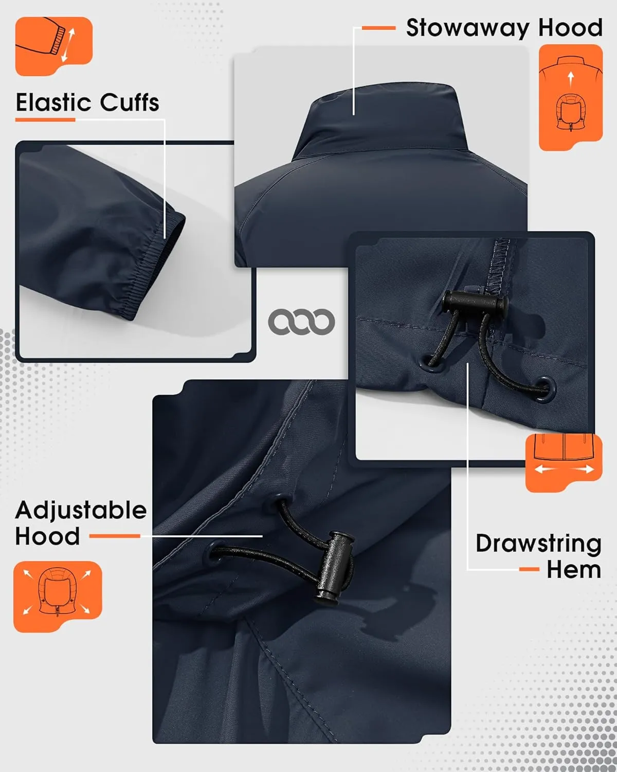 33,000ft Men's Rain Jacket Waterproof Lightweight Raincoat Packable Rain Shell Windbreaker with Hood for Golf Hiking Travel