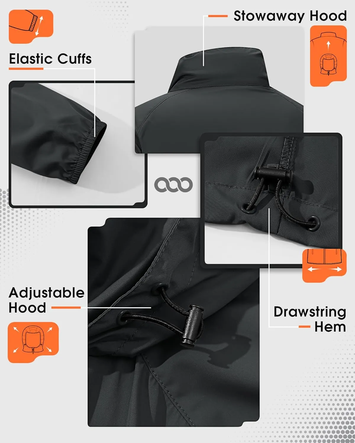 33,000ft Men's Rain Jacket Waterproof Lightweight Raincoat Packable Rain Shell Windbreaker with Hood for Golf Hiking Travel