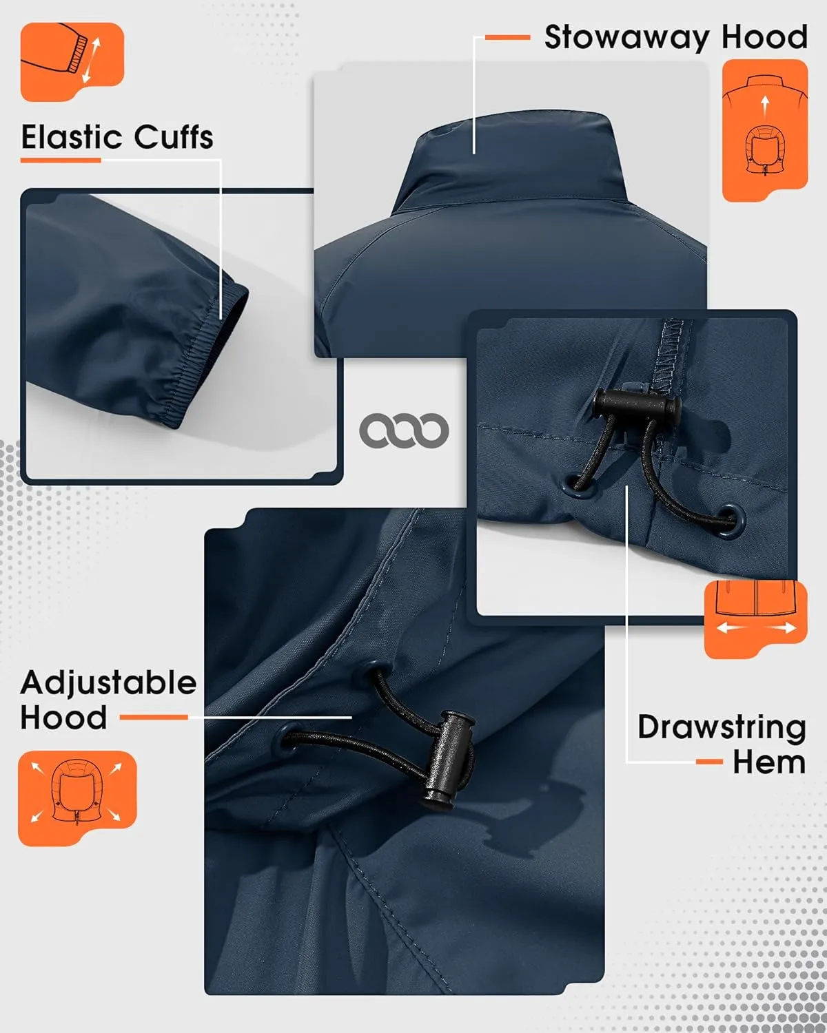 33,000ft Men's Rain Jacket Waterproof Lightweight Raincoat Packable Rain Shell Windbreaker with Hood for Golf Hiking Travel