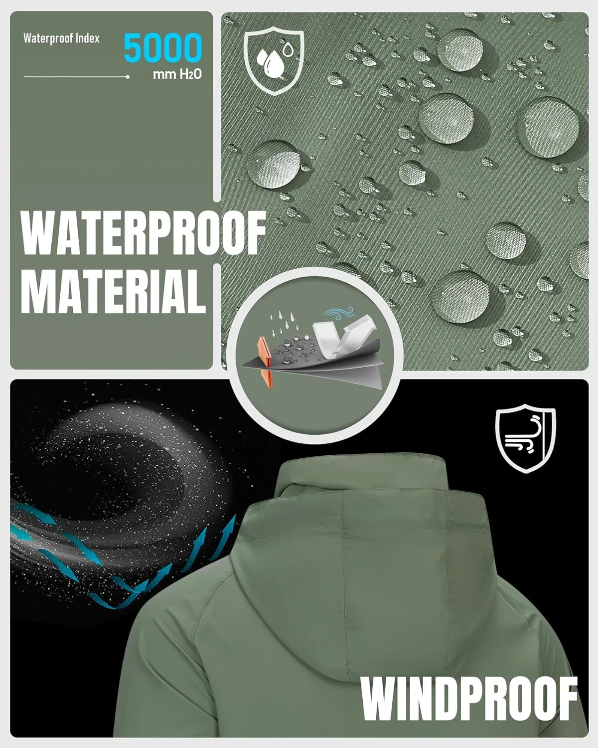 33,000ft Men's Rain Jacket Waterproof Lightweight Raincoat Packable Rain Shell Windbreaker with Hood for Golf Hiking Travel