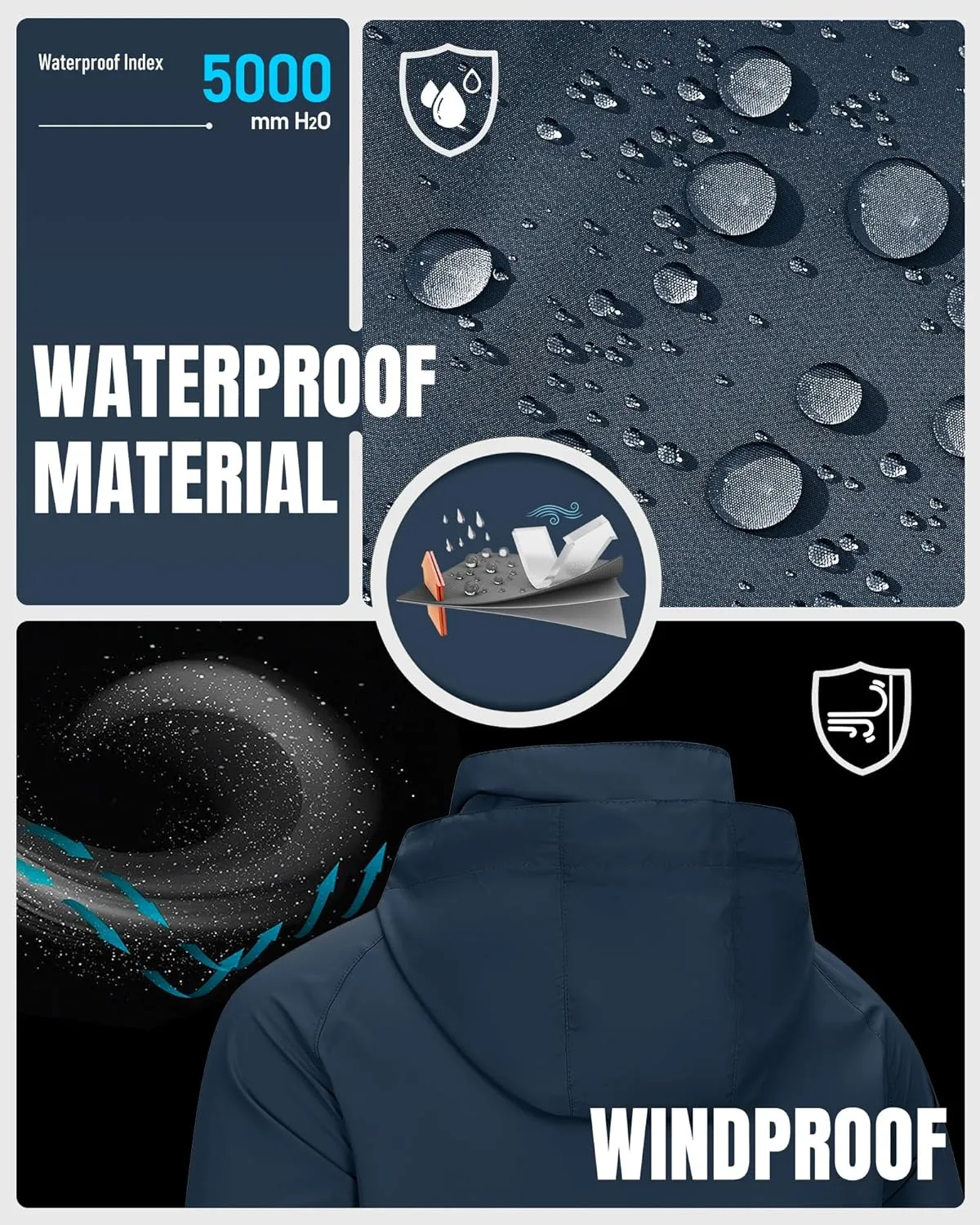 33,000ft Men's Rain Jacket Waterproof Lightweight Raincoat Packable Rain Shell Windbreaker with Hood for Golf Hiking Travel