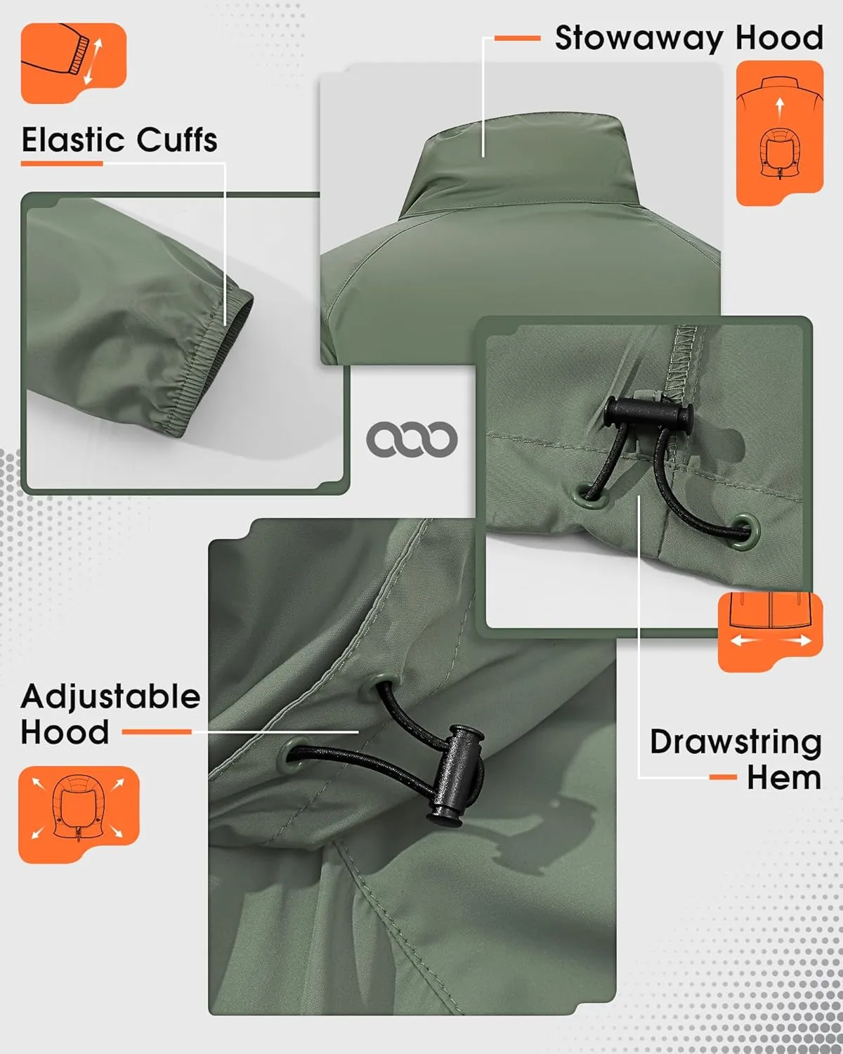 33,000ft Men's Rain Jacket Waterproof Lightweight Raincoat Packable Rain Shell Windbreaker with Hood for Golf Hiking Travel