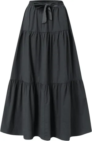 ADHOWBEW Spring Skirts for Women 2025 Elastic Waist Vacation Long Trendy Flowy Tiered Bohemian Skirts