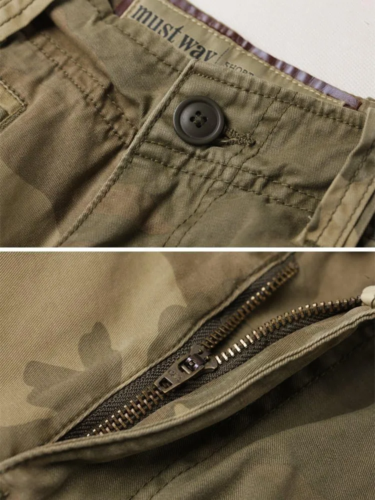 AKARMY Men's Camo Cargo Shorts Outdoor Multi-Pocket Cotton Casual Shorts with No Belt