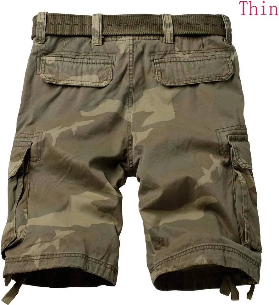 AKARMY Men's Camo Cargo Shorts Outdoor Multi-Pocket Cotton Casual Shorts with No Belt