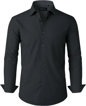 Alimens & Gentle Mens Dress Shirts Stretch Long Sleeve Formal Business Wedding Button Down Shirt Wrinkle Free