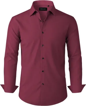 Alimens & Gentle Mens Dress Shirts Stretch Long Sleeve Formal Business Wedding Button Down Shirt Wrinkle Free