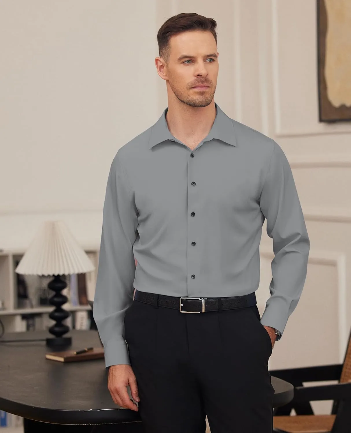 Alimens & Gentle Mens Dress Shirts Stretch Long Sleeve Formal Business Wedding Button Down Shirt Wrinkle Free