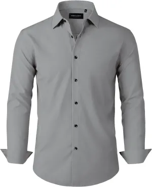 Alimens & Gentle Mens Dress Shirts Stretch Long Sleeve Formal Business Wedding Button Down Shirt Wrinkle Free