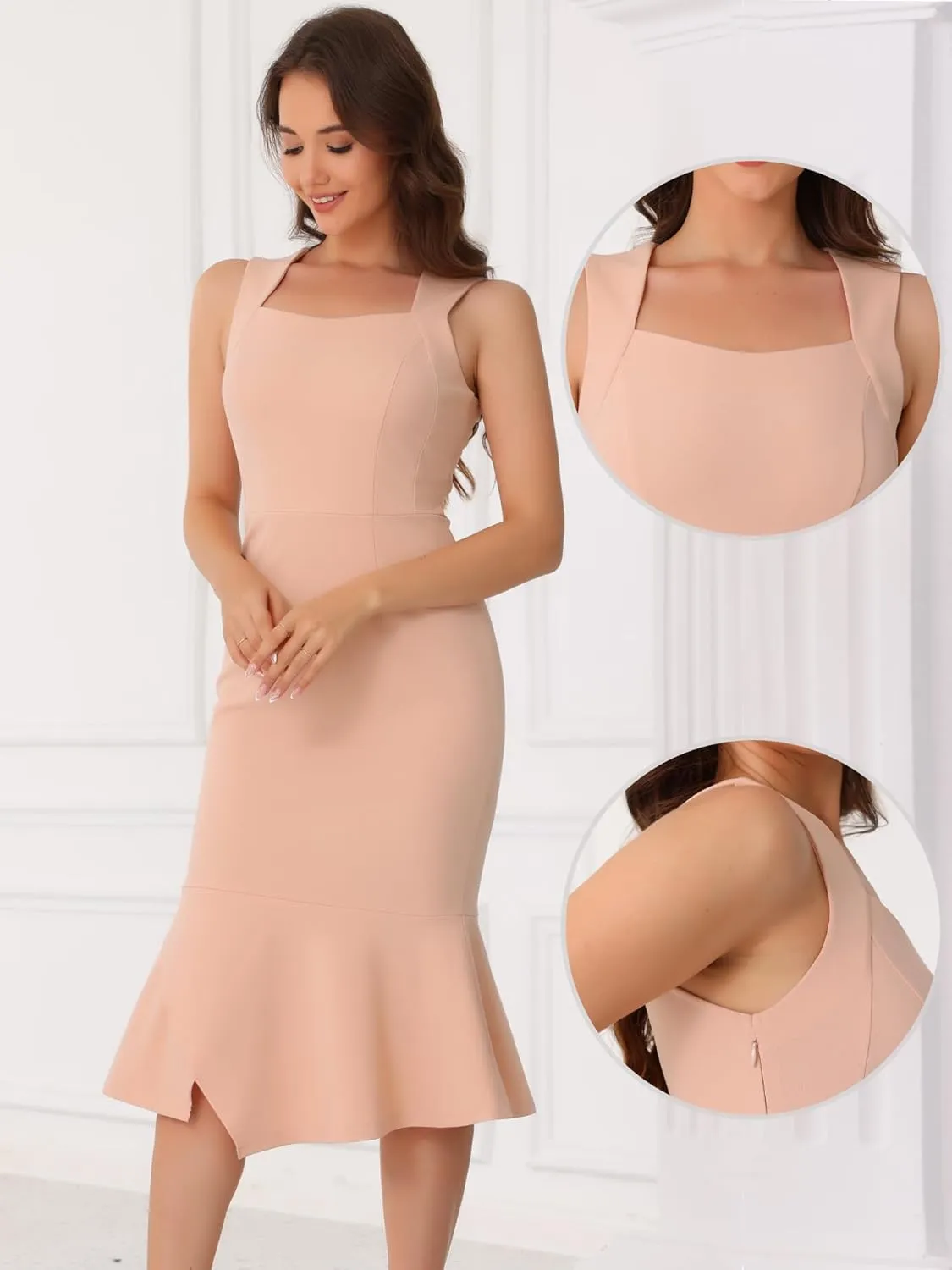 Allegra K Sleeveless Dress for Women's Cocktail Sweetheart Neck Bodycon Fishtail Ruffles Dresses