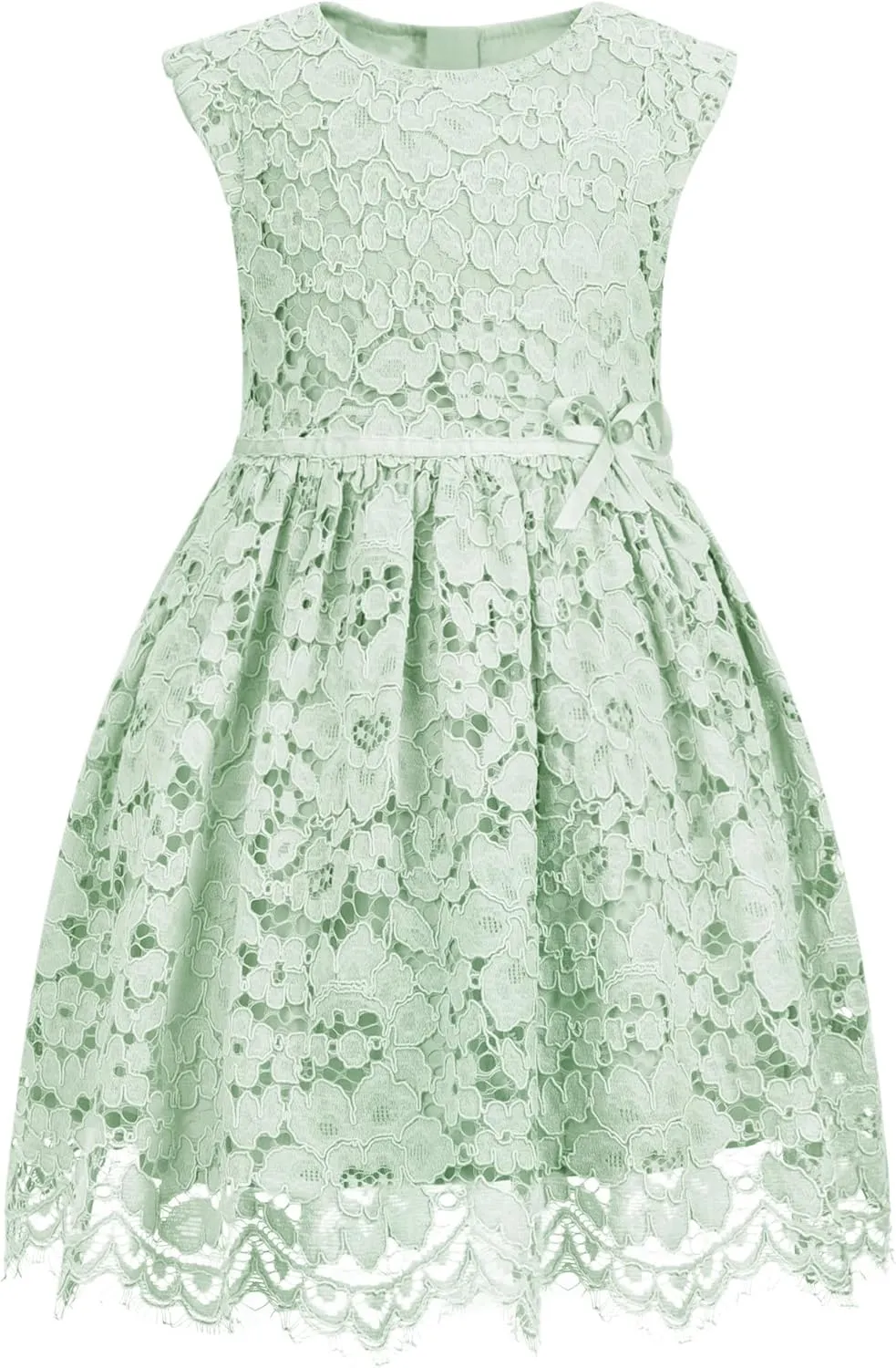ALLOVIN Girls and Toddler Sleeveless A-Line Lace Party Dress Flower Girl Princess Dress with Beaded Bowknot 2-12 Years