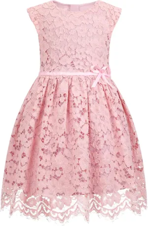 ALLOVIN Girls and Toddler Sleeveless A-Line Lace Party Dress Flower Girl Princess Dress with Beaded Bowknot 2-12 Years
