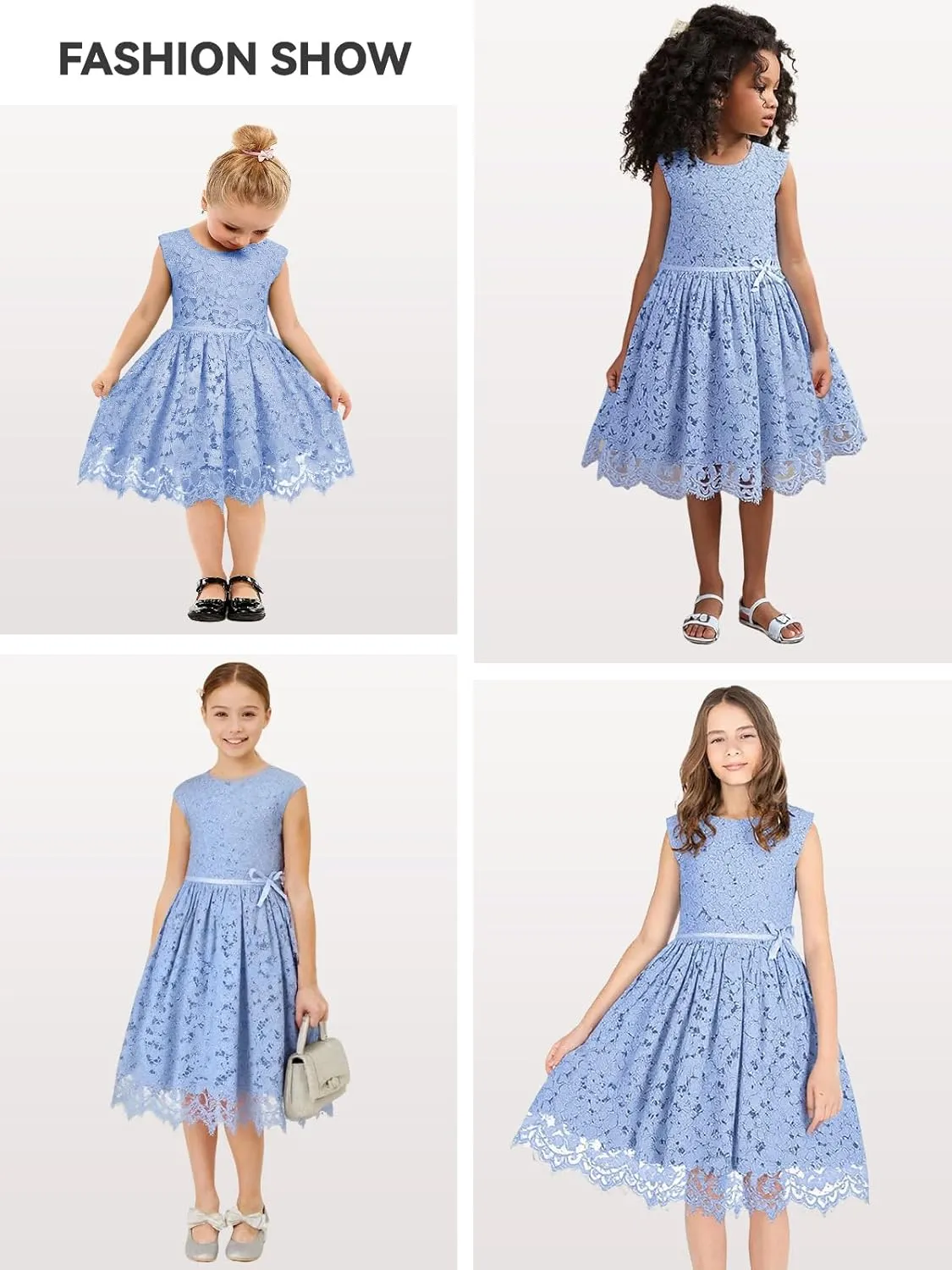 ALLOVIN Girls and Toddler Sleeveless A-Line Lace Party Dress Flower Girl Princess Dress with Beaded Bowknot 2-12 Years
