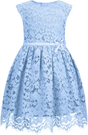 ALLOVIN Girls and Toddler Sleeveless A-Line Lace Party Dress Flower Girl Princess Dress with Beaded Bowknot 2-12 Years
