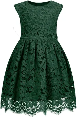 ALLOVIN Girls and Toddler Sleeveless A-Line Lace Party Dress Flower Girl Princess Dress with Beaded Bowknot 2-12 Years