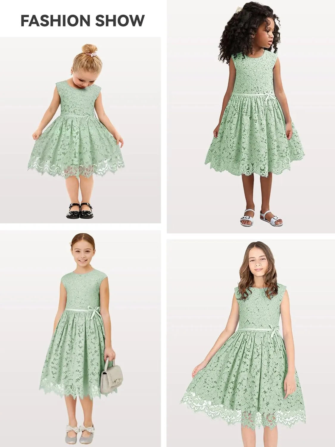 ALLOVIN Girls and Toddler Sleeveless A-Line Lace Party Dress Flower Girl Princess Dress with Beaded Bowknot 2-12 Years