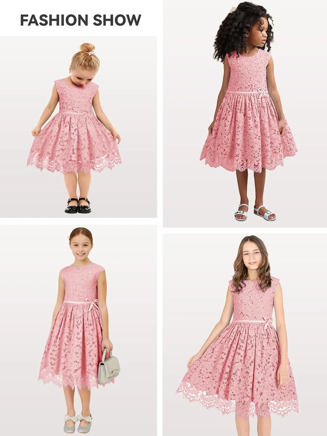 ALLOVIN Girls and Toddler Sleeveless A-Line Lace Party Dress Flower Girl Princess Dress with Beaded Bowknot 2-12 Years