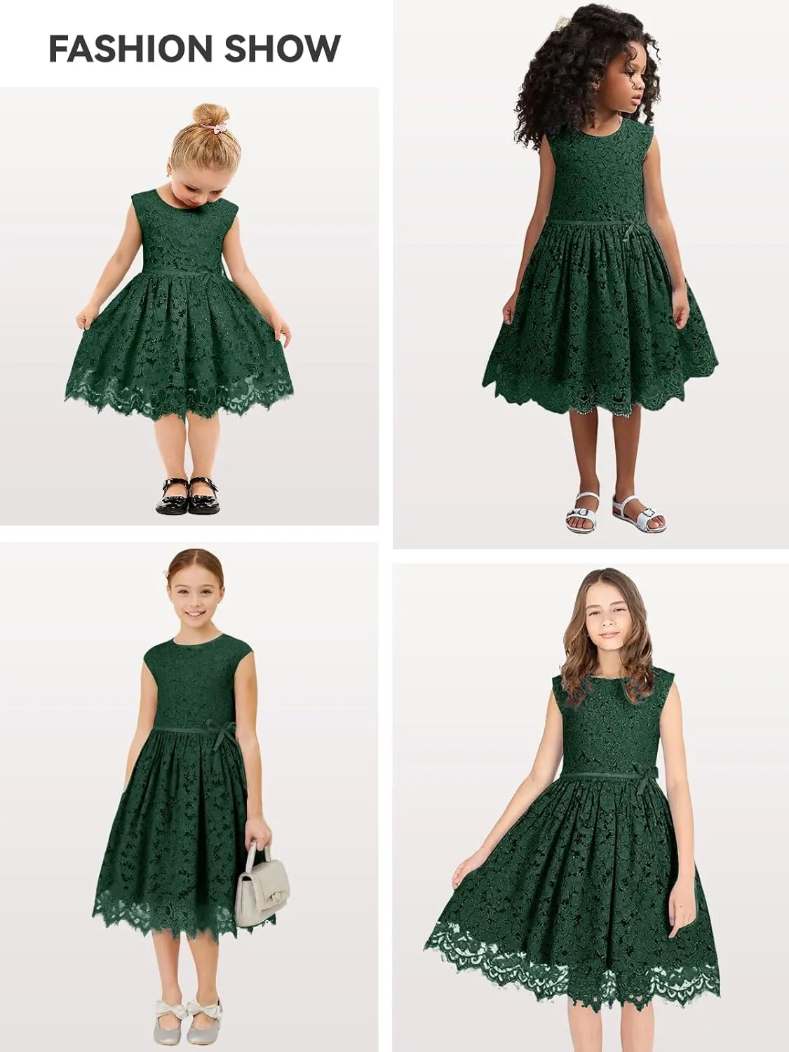 ALLOVIN Girls and Toddler Sleeveless A-Line Lace Party Dress Flower Girl Princess Dress with Beaded Bowknot 2-12 Years