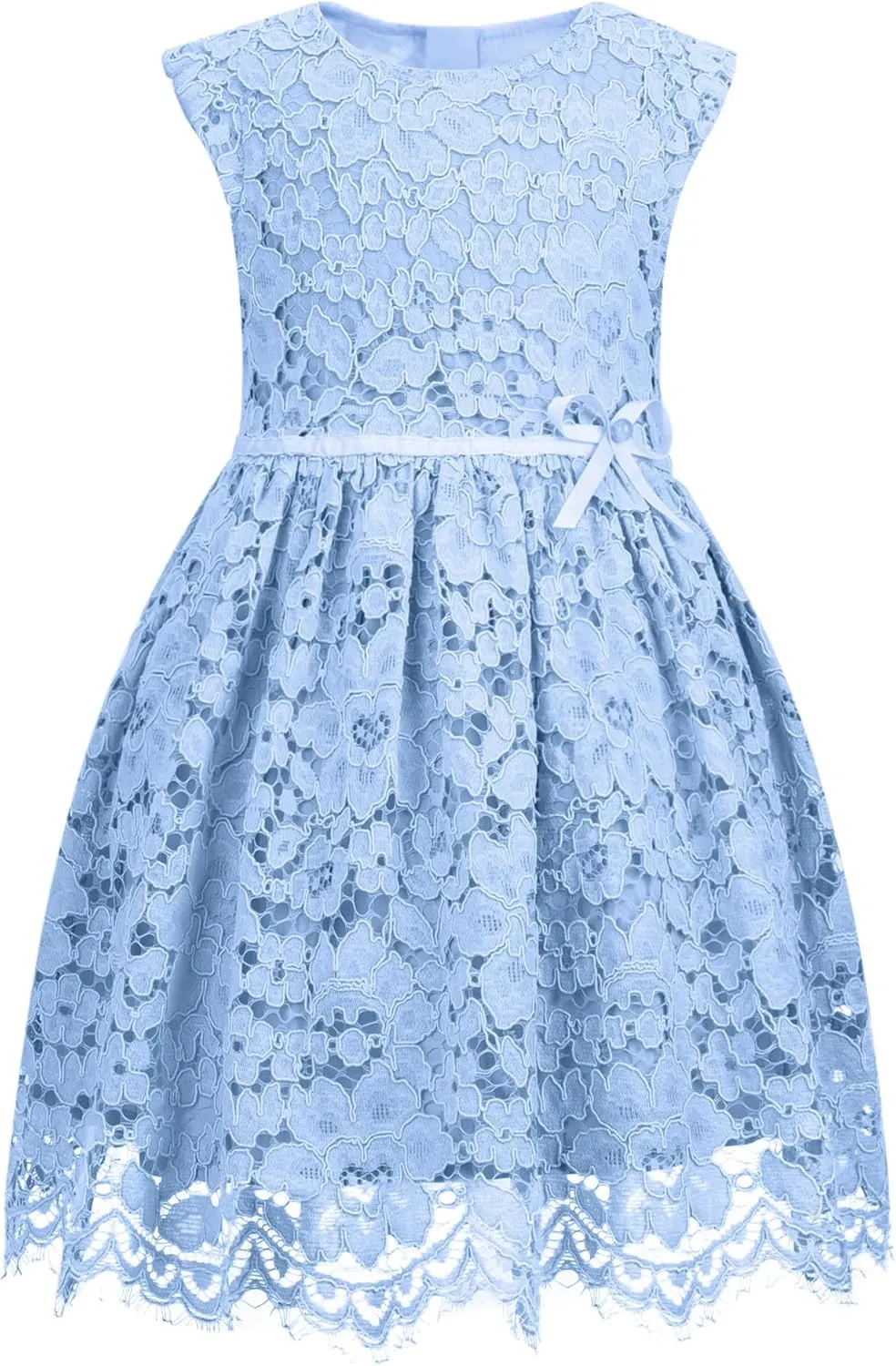 ALLOVIN Girls and Toddler Sleeveless A-Line Lace Party Dress Flower Girl Princess Dress with Beaded Bowknot 2-12 Years