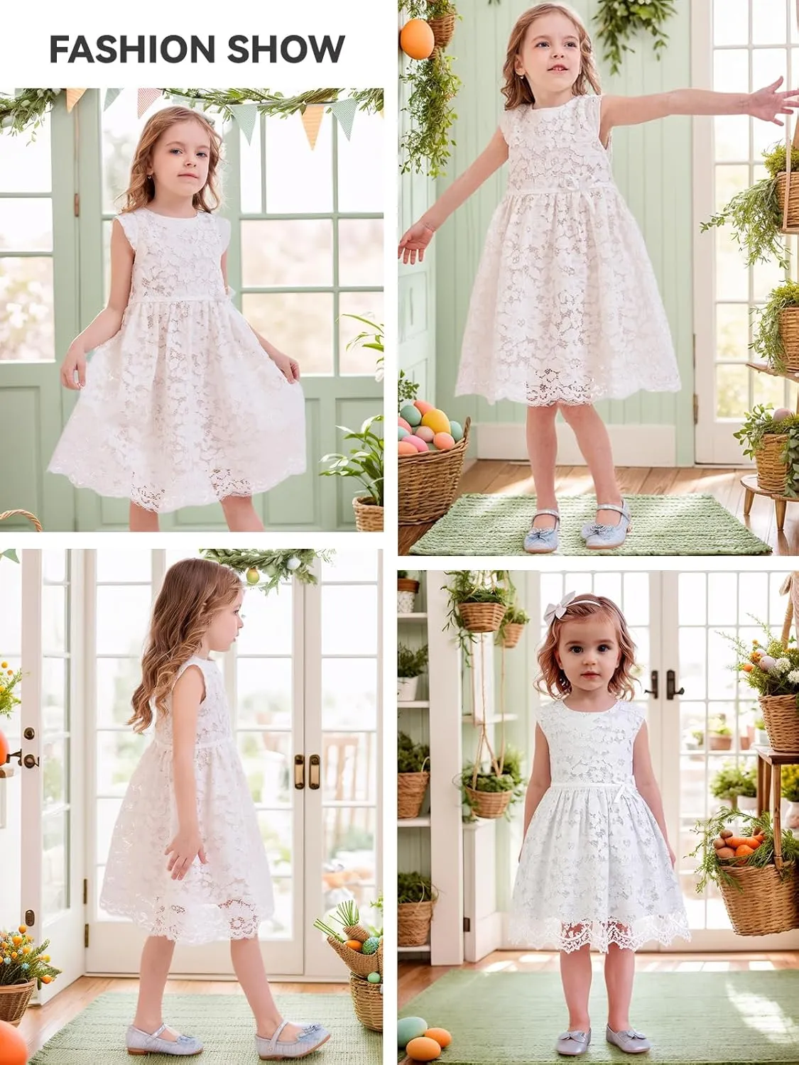 ALLOVIN Girls and Toddler Sleeveless A-Line Lace Party Dress Flower Girl Princess Dress with Beaded Bowknot 2-12 Years