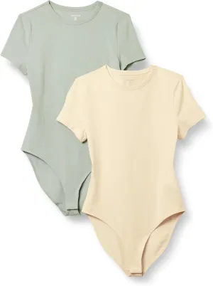Amazon Essentials Women's Stretch Cotton Jersey Slim-Fit T-Shirt Bodysuit, Pack of 2