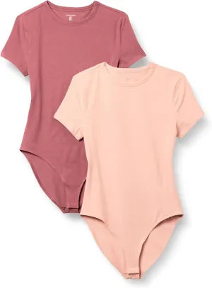 Amazon Essentials Women's Stretch Cotton Jersey Slim-Fit T-Shirt Bodysuit, Pack of 2