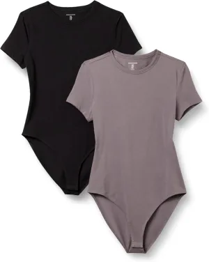 Amazon Essentials Women's Stretch Cotton Jersey Slim-Fit T-Shirt Bodysuit, Pack of 2