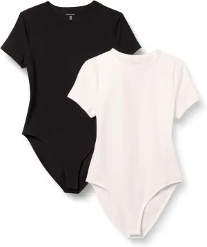 Amazon Essentials Women's Stretch Cotton Jersey Slim-Fit T-Shirt Bodysuit, Pack of 2