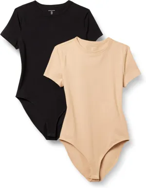 Amazon Essentials Women's Stretch Cotton Jersey Slim-Fit T-Shirt Bodysuit, Pack of 2