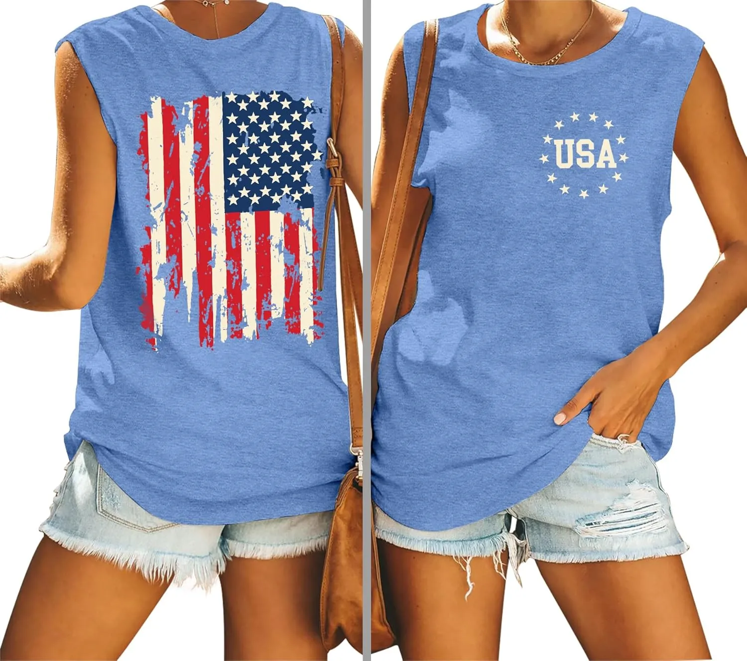American Flag Tank Tops Women Patriotic Shirt USA Flag Stars Stripes Print Sleeveless T-Shirt 4th of July Tee Tops