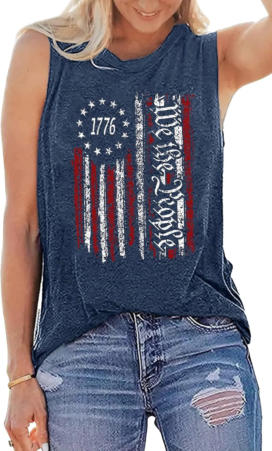 American Flag Tank Tops Women Patriotic Shirt USA Flag Stars Stripes Print Sleeveless T-Shirt 4th of July Tee Tops