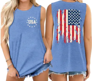 American Flag Tank Tops Women Patriotic Shirt USA Flag Stars Stripes Print Sleeveless T-Shirt 4th of July Tee Tops
