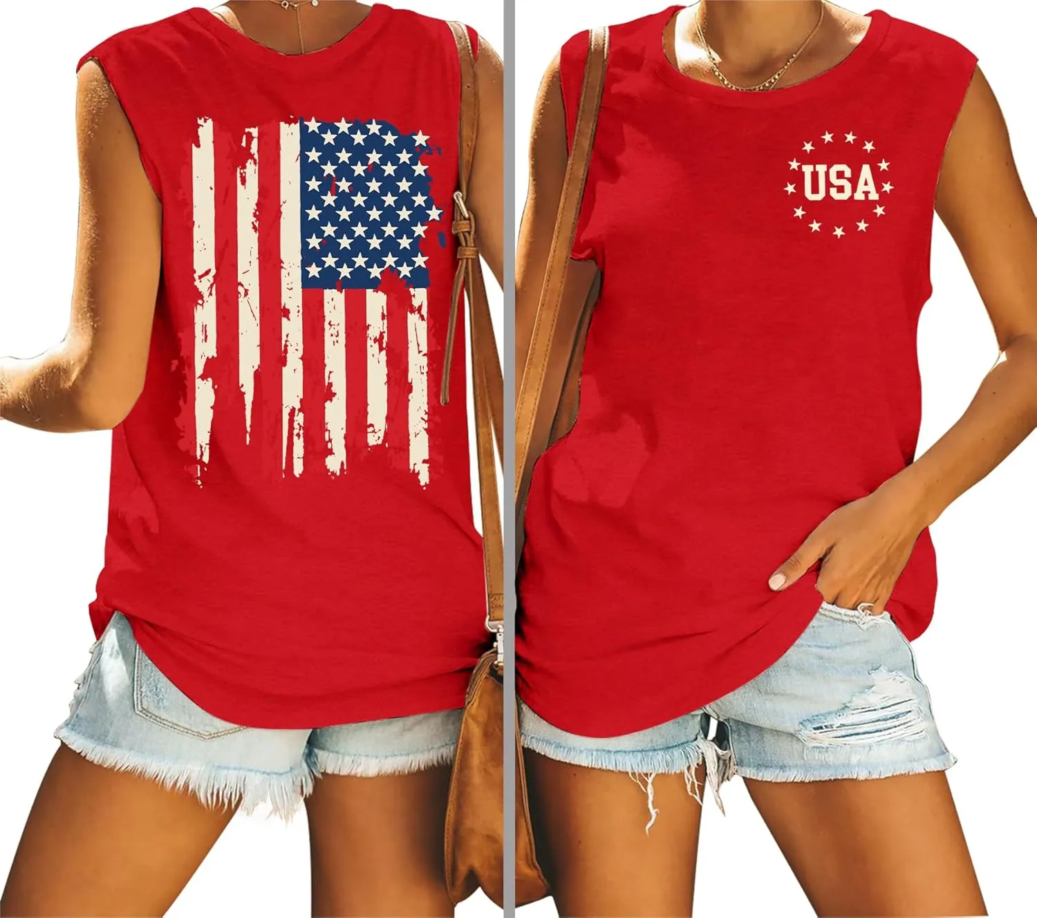 American Flag Tank Tops Women Patriotic Shirt USA Flag Stars Stripes Print Sleeveless T-Shirt 4th of July Tee Tops