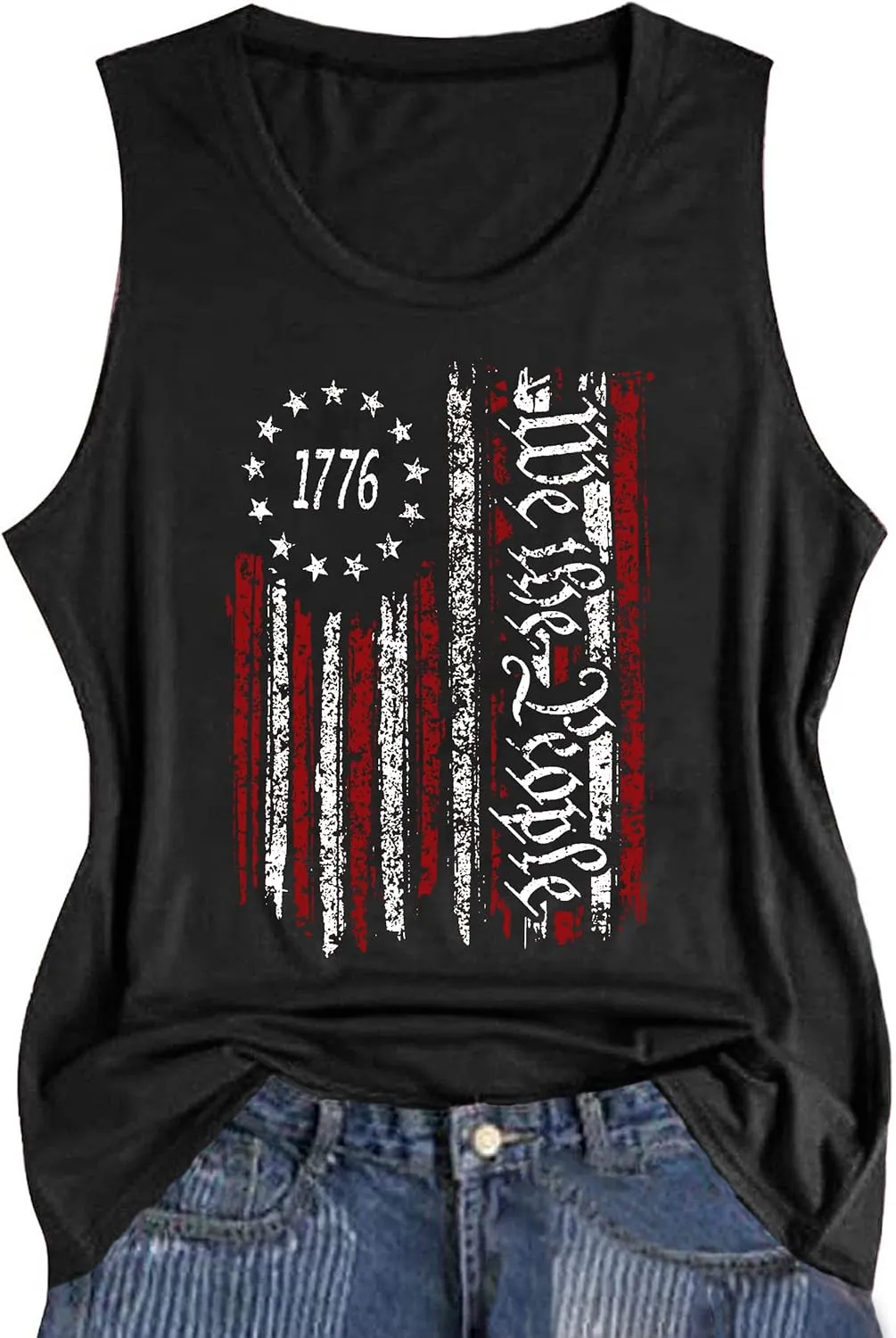 American Flag Tank Tops Women Patriotic Shirt USA Flag Stars Stripes Print Sleeveless T-Shirt 4th of July Tee Tops