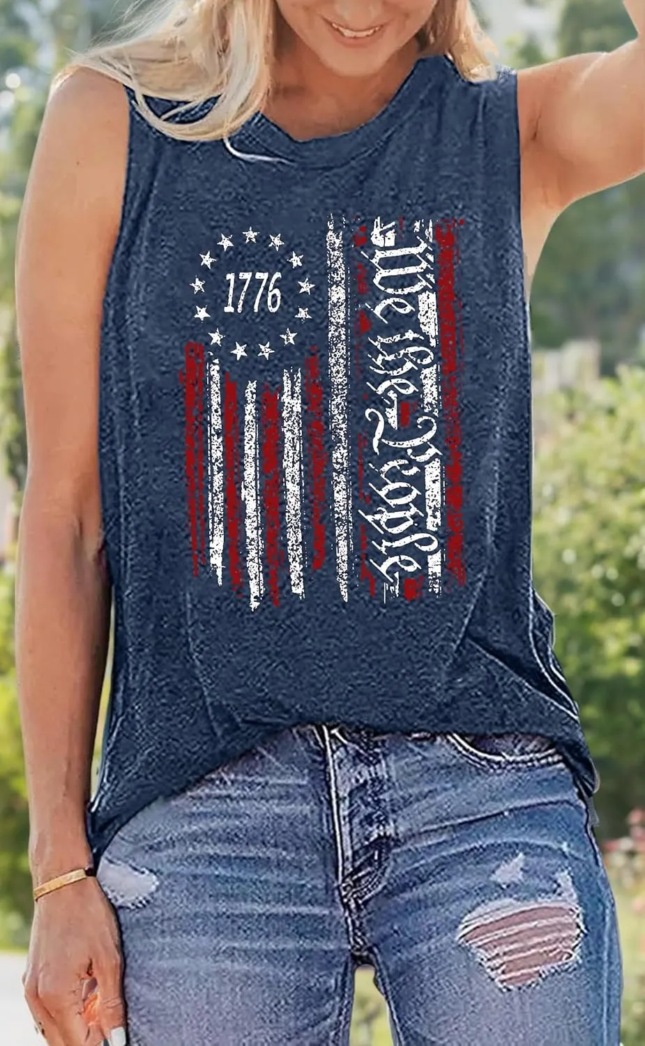 American Flag Tank Tops Women Patriotic Shirt USA Flag Stars Stripes Print Sleeveless T-Shirt 4th of July Tee Tops
