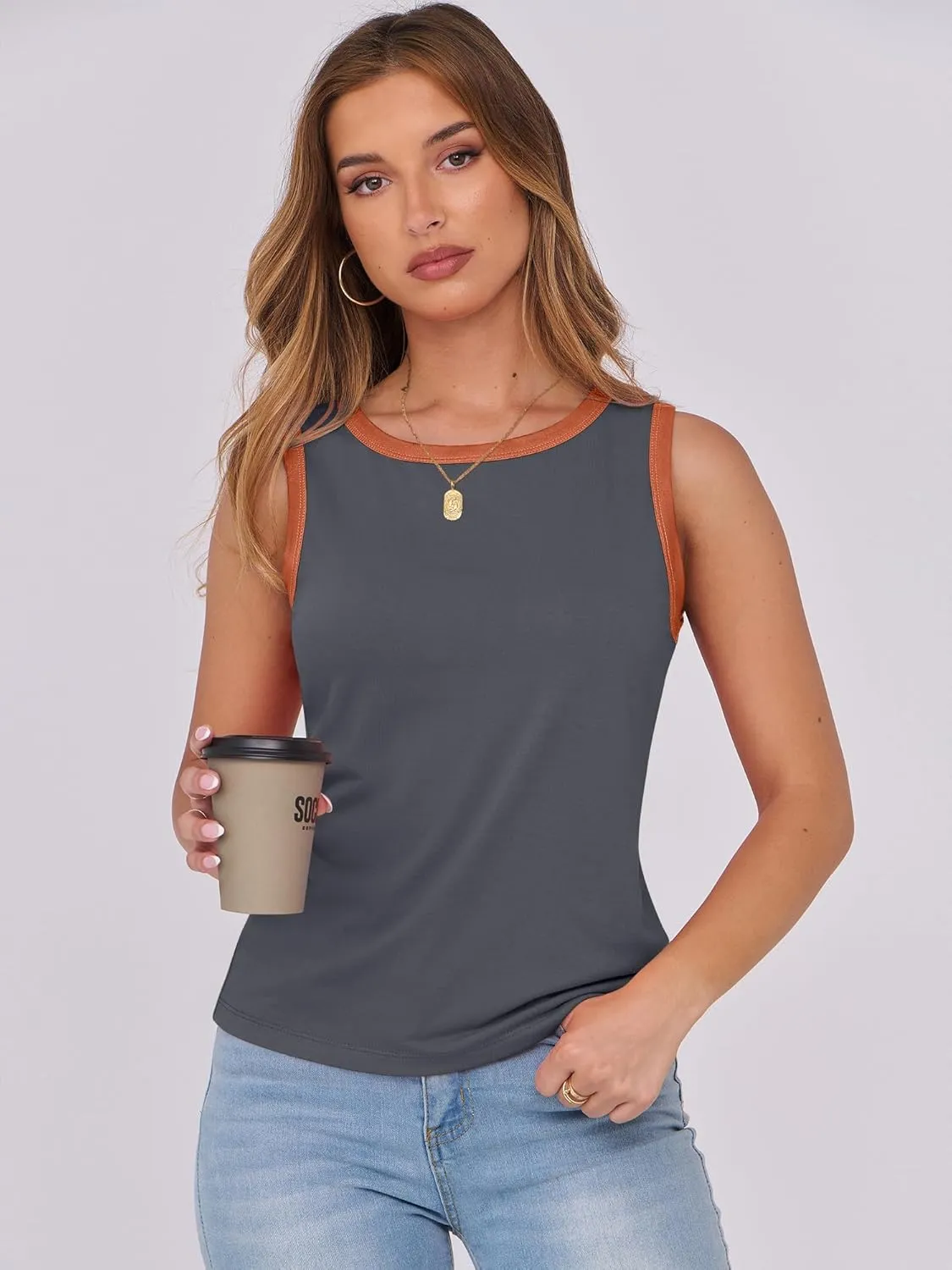 ANRABESS Tank Tops for Women 2025 Summer Casual Crew Neck Color Block Basic Sleeveless T Shirt Fashion Teen Girls Outfits
